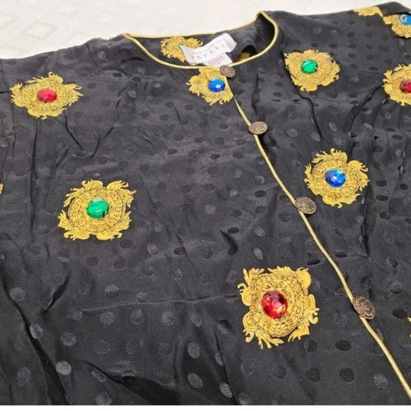 Adrianna Papell Beaded Silk Top 80s 90s Rare Vintage Blouse - Picture 4 of 10